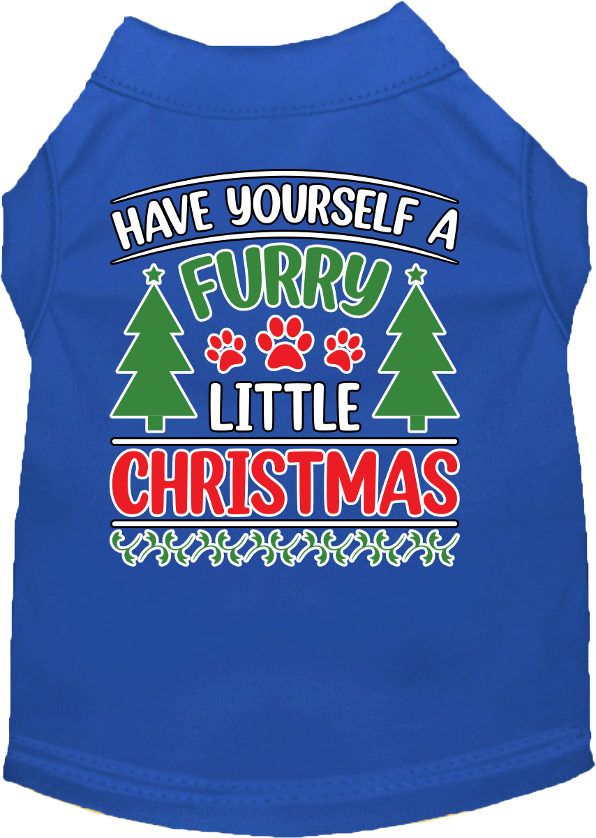 Furry Little Christmas Screen Print Dog Shirt Blue Size XS